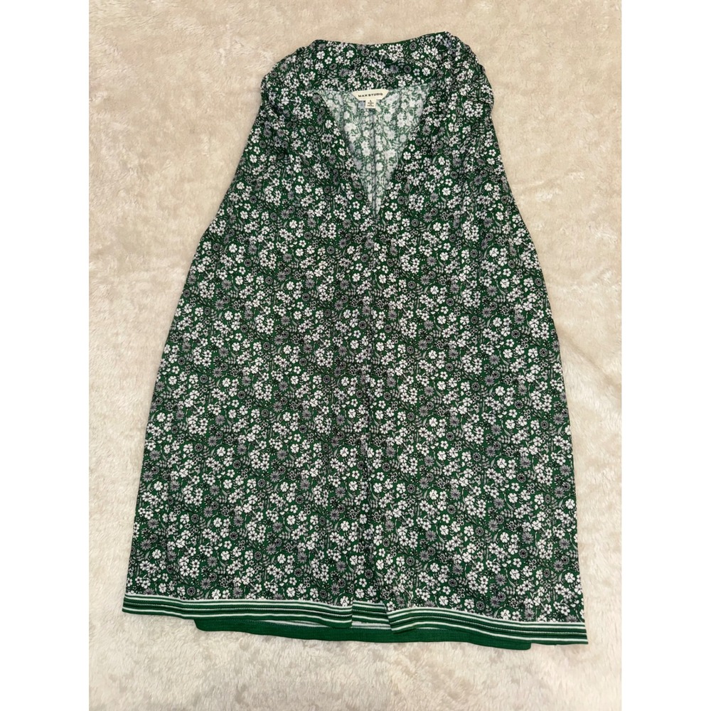Max Studio Green White Floral Sleeveless V-Neck Blouse Top Size L 2703N76